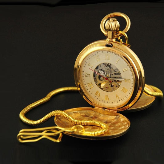 Montre à gousset  à mouvement mécanique à remontage manuel entièrement dorée Ma montre à gousset
