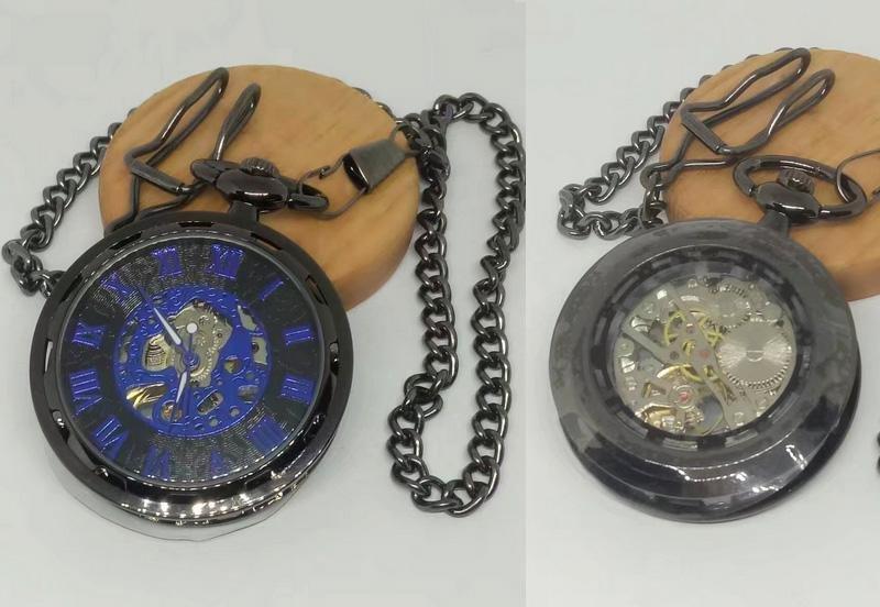 Montre à gousset à quartz noire et chiffres Romains bleus Ma montre à gousset