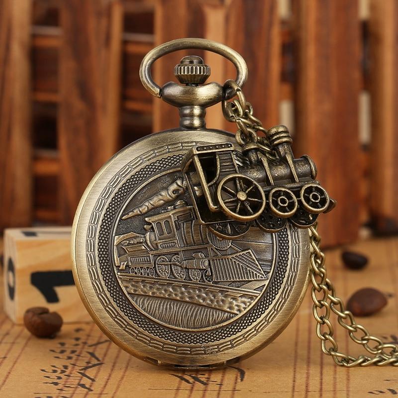 Montre à gousset à quartz thématique du train avec petit bijoux de montre en forme de locomotive Ma montre à gousset
