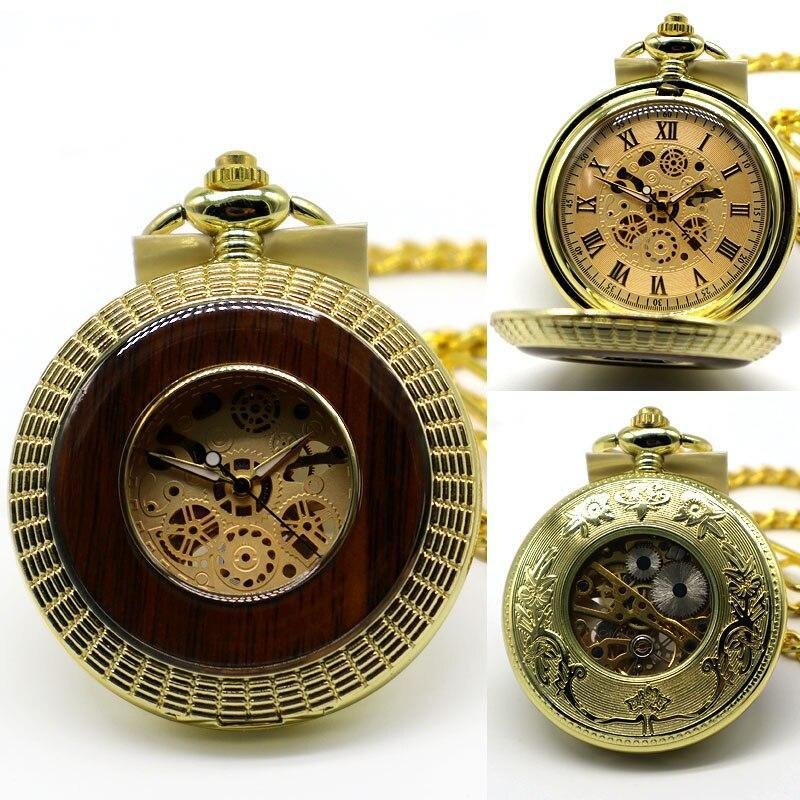 Montre à gousset mécanique à remontage manuel boitier et cadrans doré avec chiffres Romains Ma montre à gousset