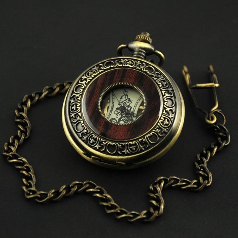 Montre à gousset mecanique à remontage manuel capot avant bois ajouré Ma montre à gousset