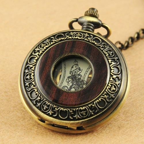 Montre à gousset mecanique à remontage manuel capot avant bois ajouré Ma montre à gousset