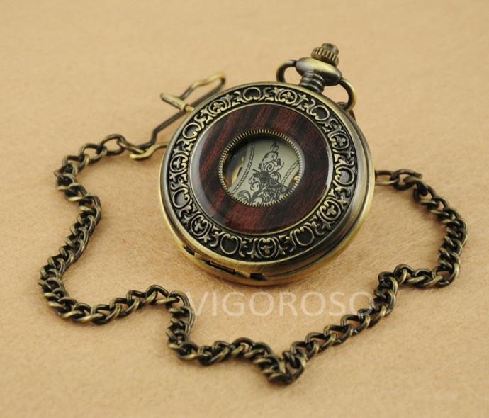 Montre à gousset mecanique à remontage manuel capot avant bois ajouré Ma montre à gousset