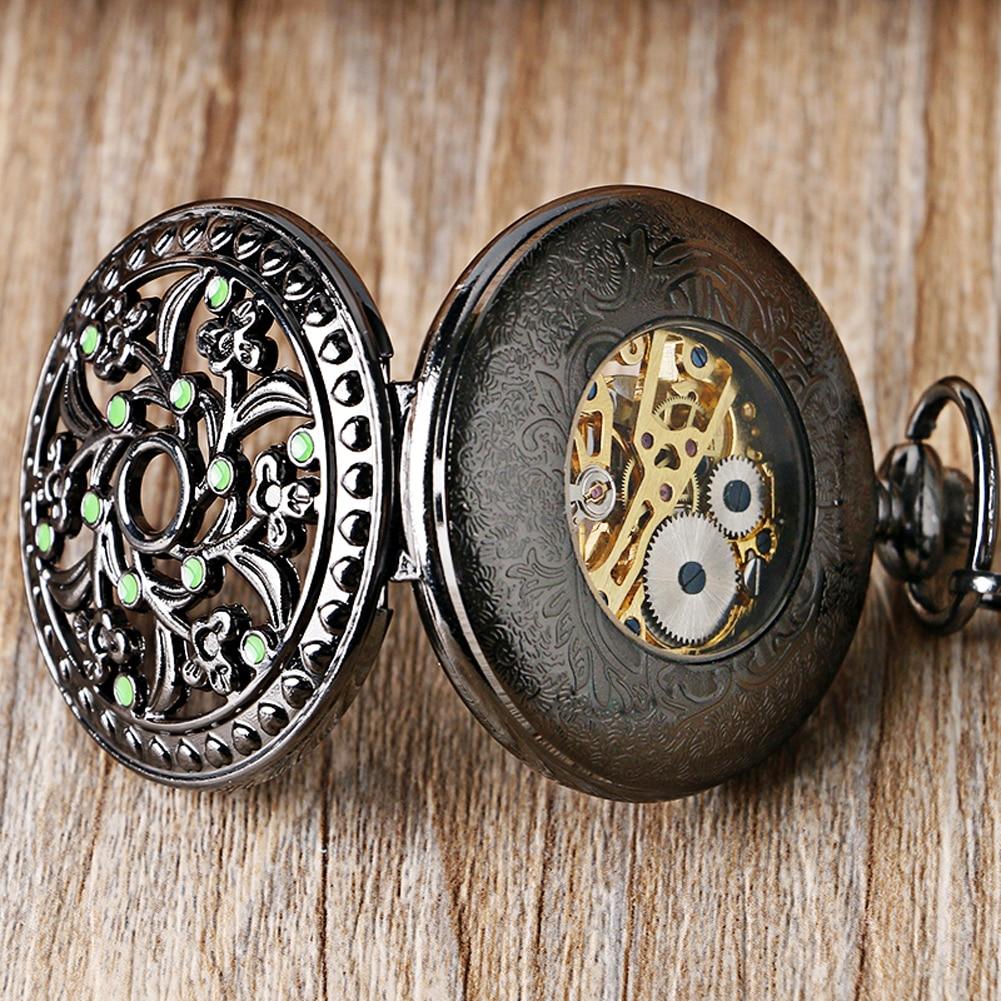 Montre à gousset mécanique à remontage manuel capot avant fleur et pierre verte Ma montre à gousset