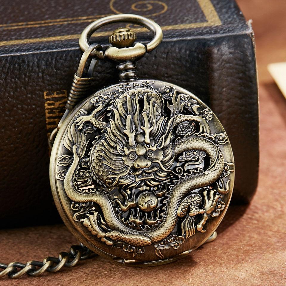 Montre à gousset mécanique à remontage manuel empire du dragons thématique des créatures mythiques chinoise Ma montre à gousset
