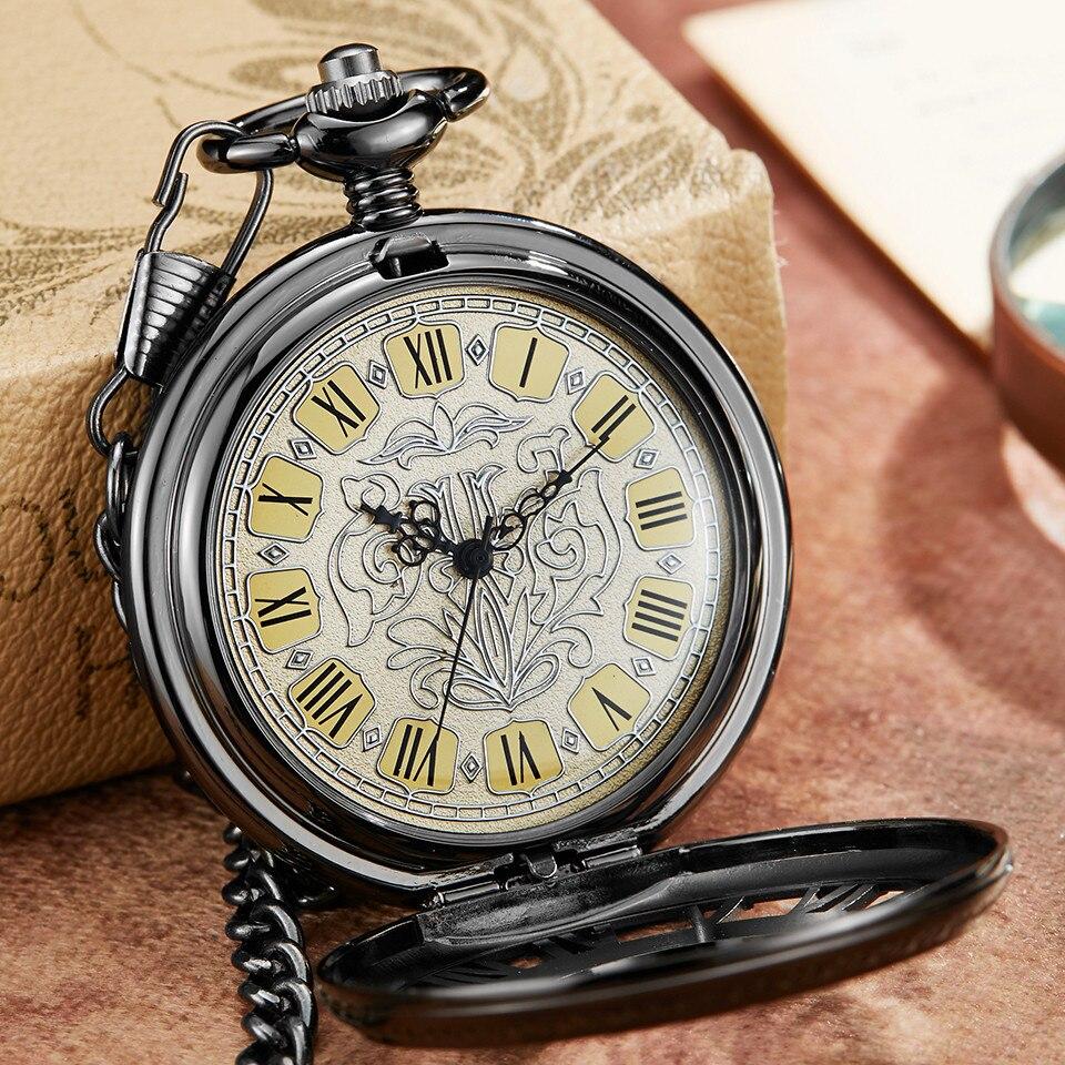 Montre à gousset mécanique à remontage manuel noire capot chiffres Romains Ma montre à gousset