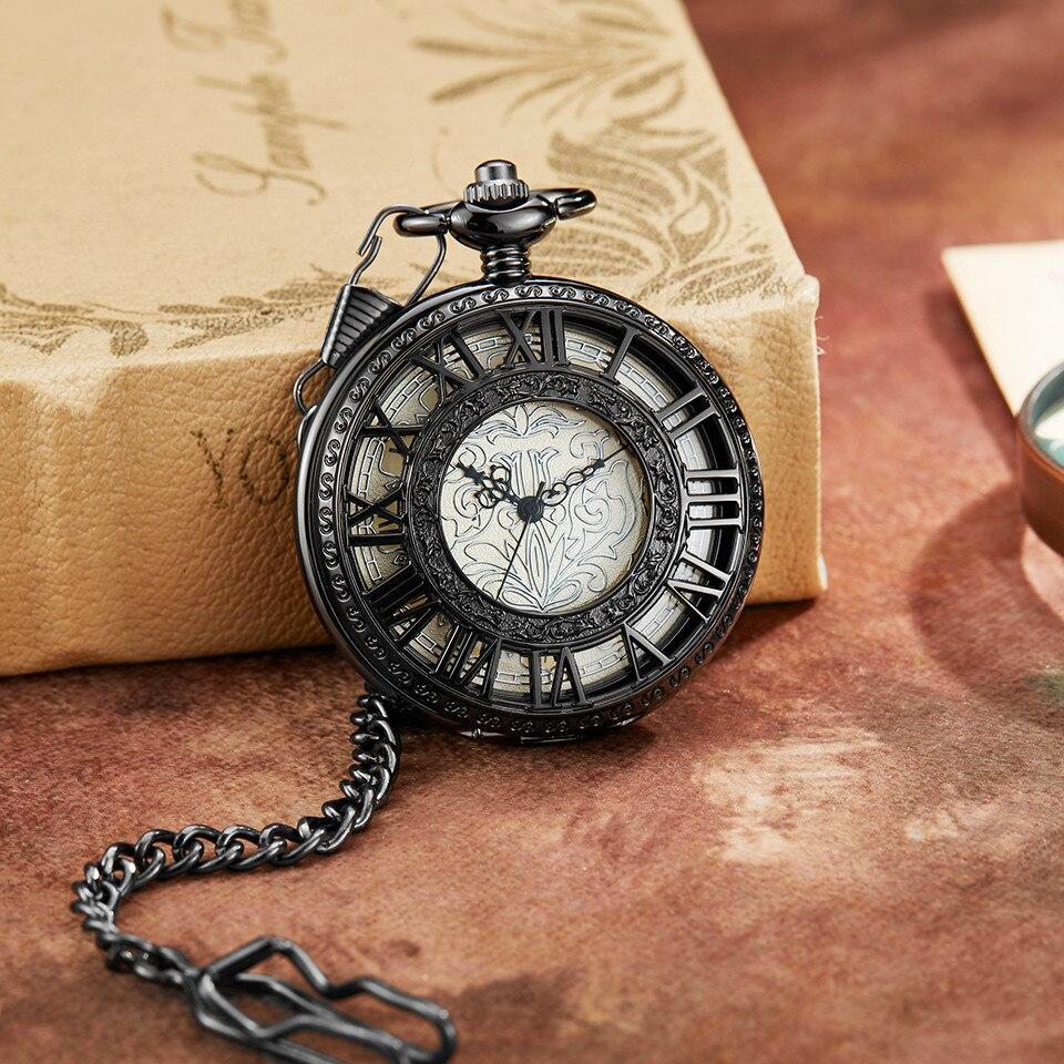 Montre à gousset mécanique à remontage manuel noire capot chiffres Romains Ma montre à gousset