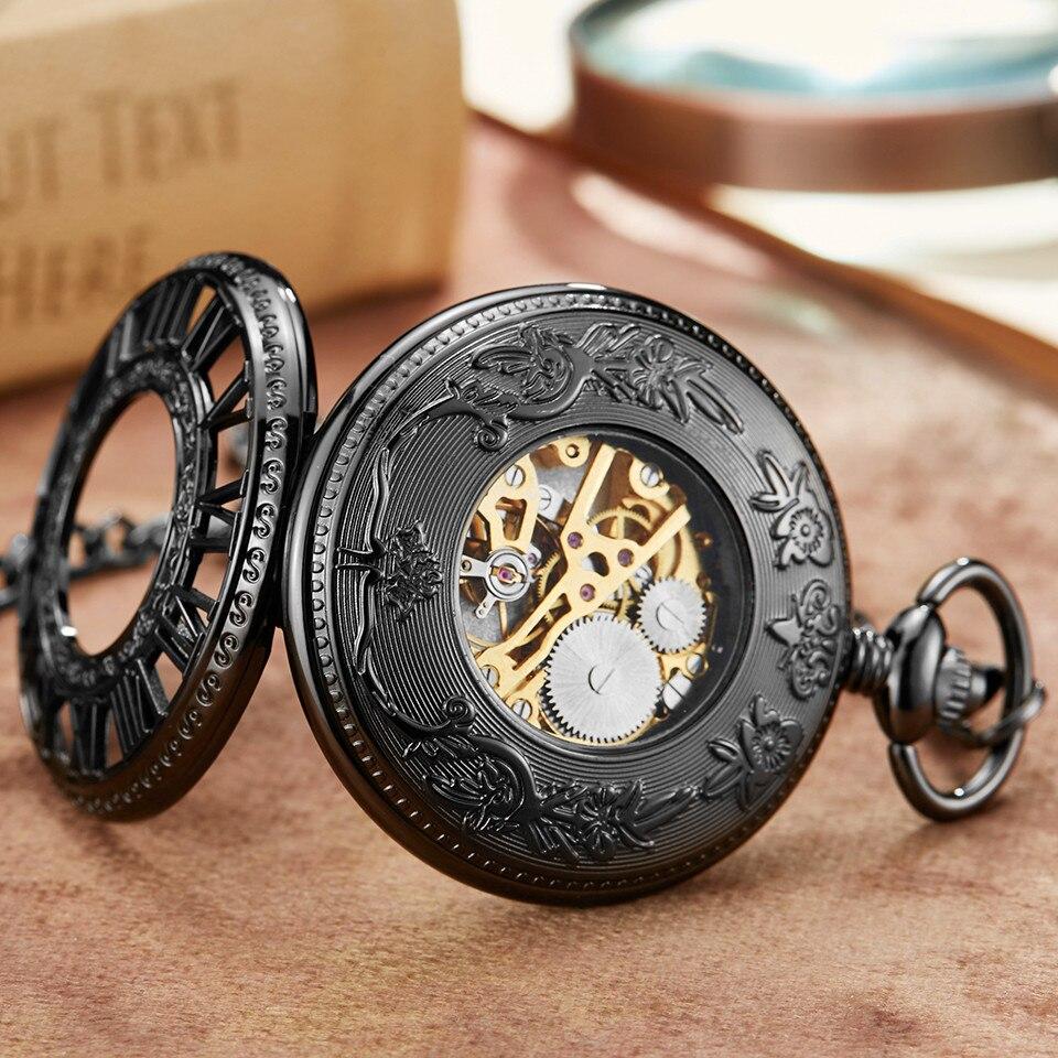 Montre à gousset mécanique à remontage manuel noire capot chiffres Romains Ma montre à gousset