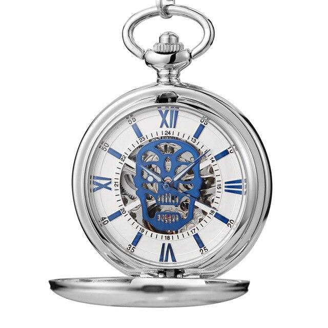 Montre à gousset mécanique à remontage manuel, boitier doré et cadrans skull Ma montre à gousset