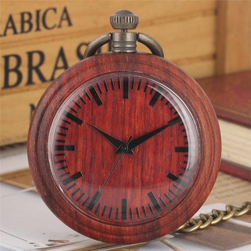 Montre à gousset rétro en bois d'ébène rouge et mouvement quartz Ma montre à gousset