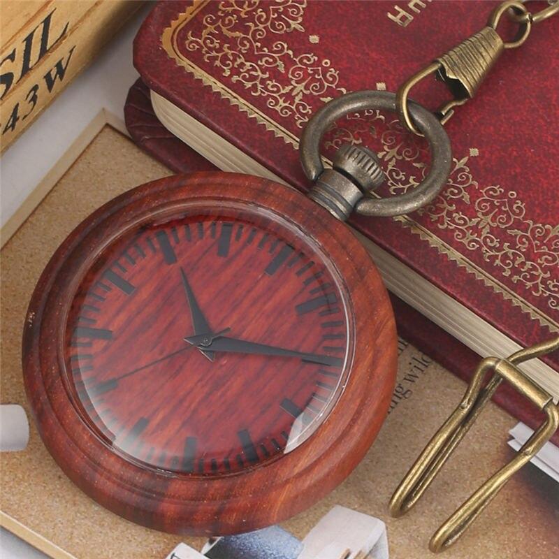 Montre à gousset rétro en bois d'ébène rouge et mouvement quartz Ma montre à gousset