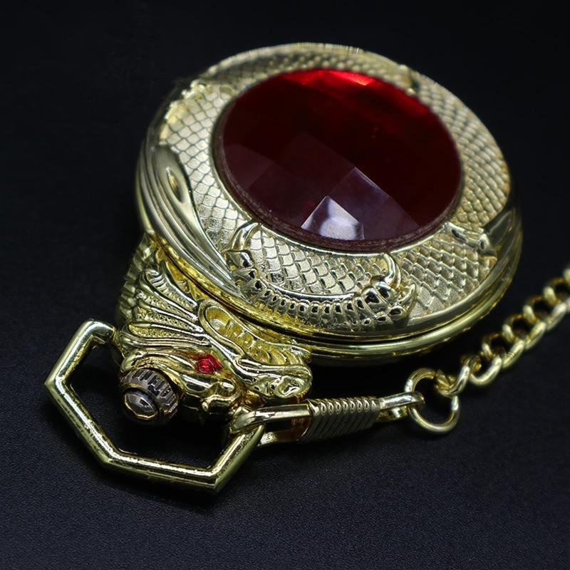 montre à gousset mécanique à remontage manuel thématique du dragon et pierre rouge Ma montre à gousset