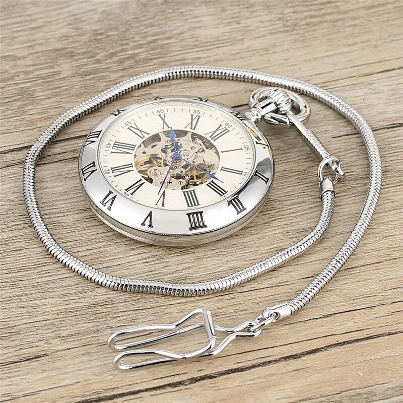 Montre à gousset mécanique à remontage automatique et manuel boitier chrome et chiffres Romains Ma montre à gousset