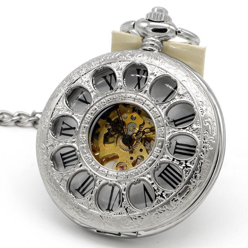 Retro-futuristic themed hand-wound mechanical pocket watch