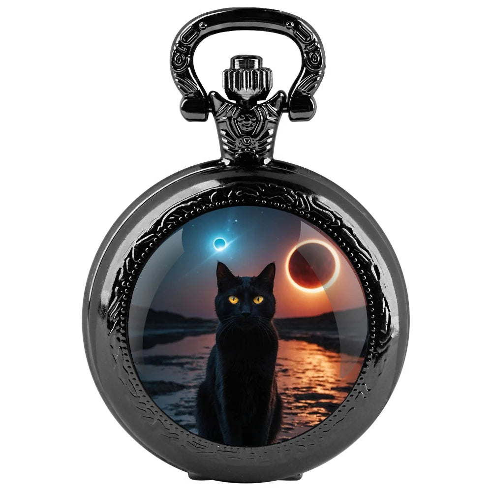 Montre à Gousset chat Noir – Cadran Blanc