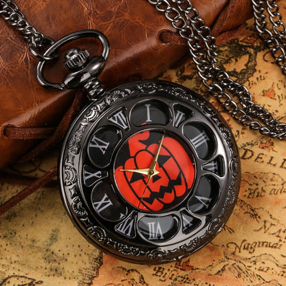 Montre à Gousset Noire – Cadran Blanc &amp; Capot Décoré