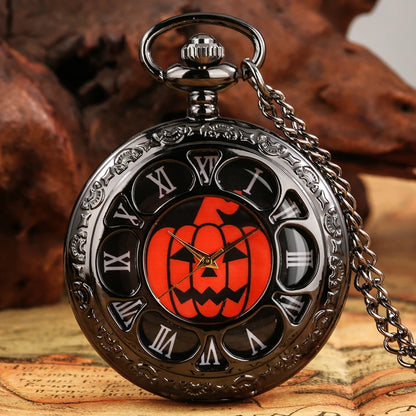 Montre à Gousset Noire – Cadran Blanc &amp; Capot Décoré