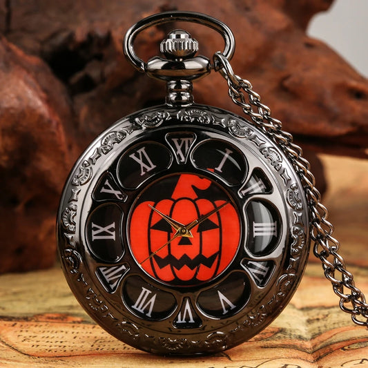 Montre à Gousset Noire – Cadran Blanc &amp; Capot Décoré