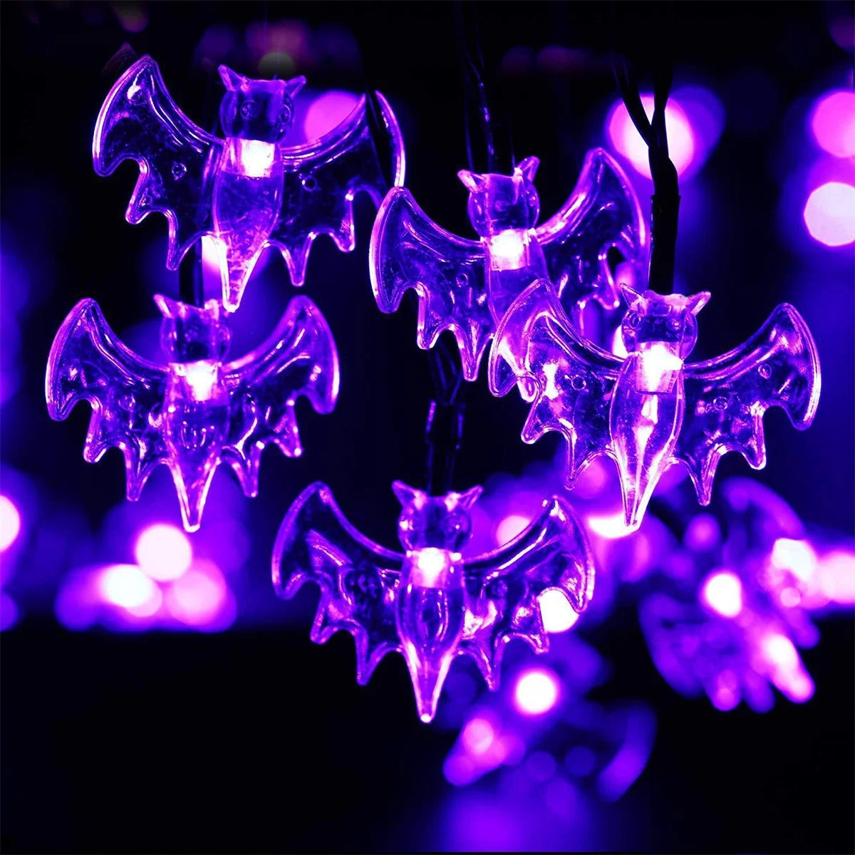 Guirlande Solaire LED 🦇 Chauves-Souris Violettes 💜 – 5m / 6,5m / 7,5m / 12m