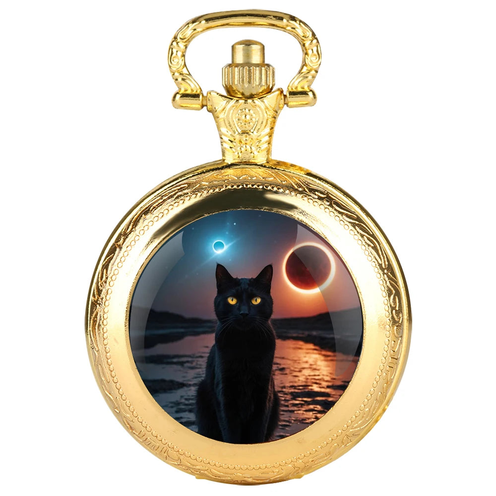 Montre à Gousset chat Noir – Cadran Blanc