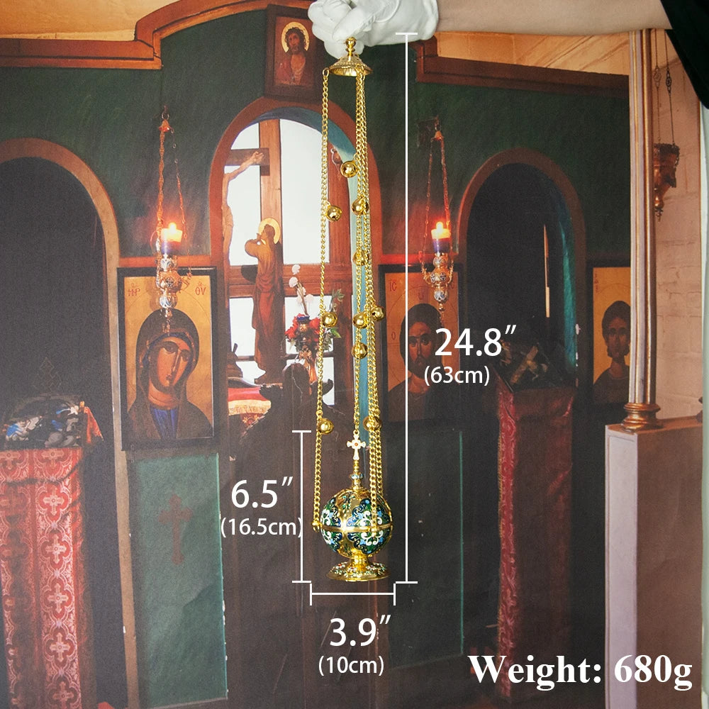 Gold Plated Orthodox Church Censer with Red Pink Blue Enamel Floral Patterns for Christian Liturgy Incense Burning Religious Cer Montre à gousset