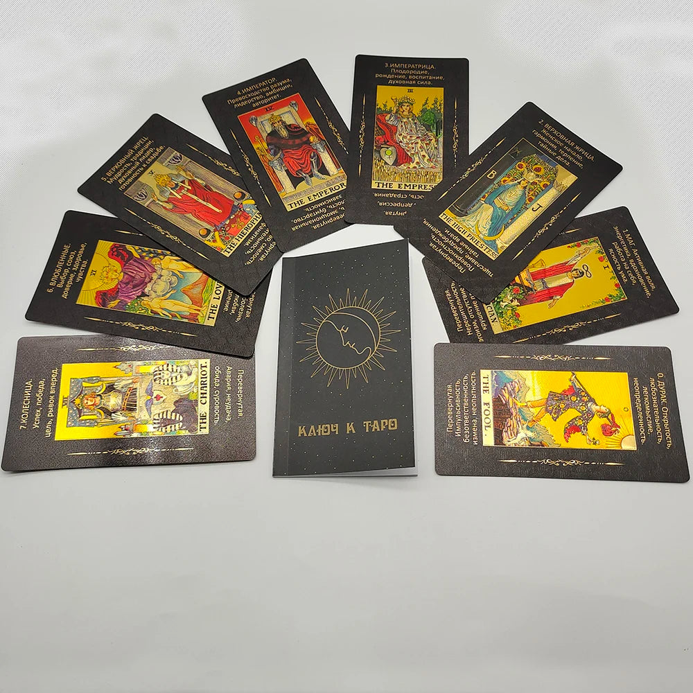 High Quality Gold Foil Tarot Russian Deluxe Divination Tarot Cards Predictive Board Games For Russia Market Montre à gousset