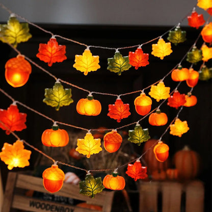 🎃🍁 Guirlande Décorative Citrouilles & Feuilles – Lumière Chaude ✨
