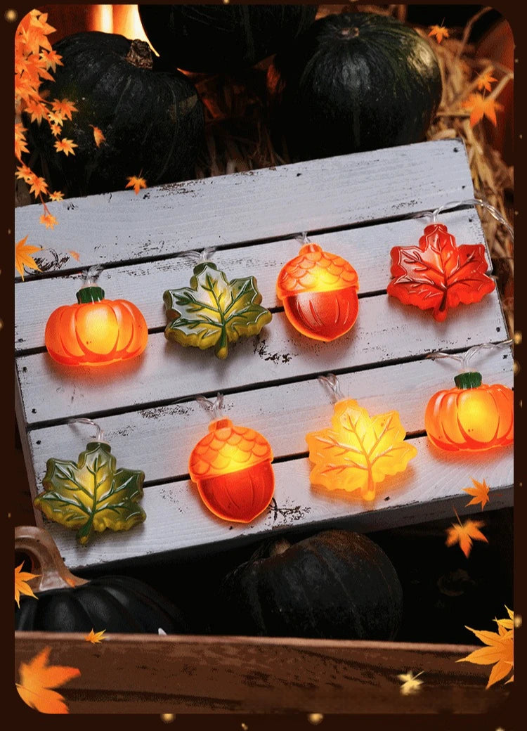 🎃🍁 Guirlande Décorative Citrouilles & Feuilles – Lumière Chaude ✨
