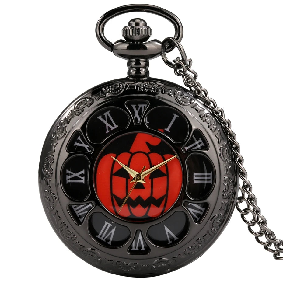 Montre à Gousset Noire – Cadran Blanc &amp; Capot Décoré