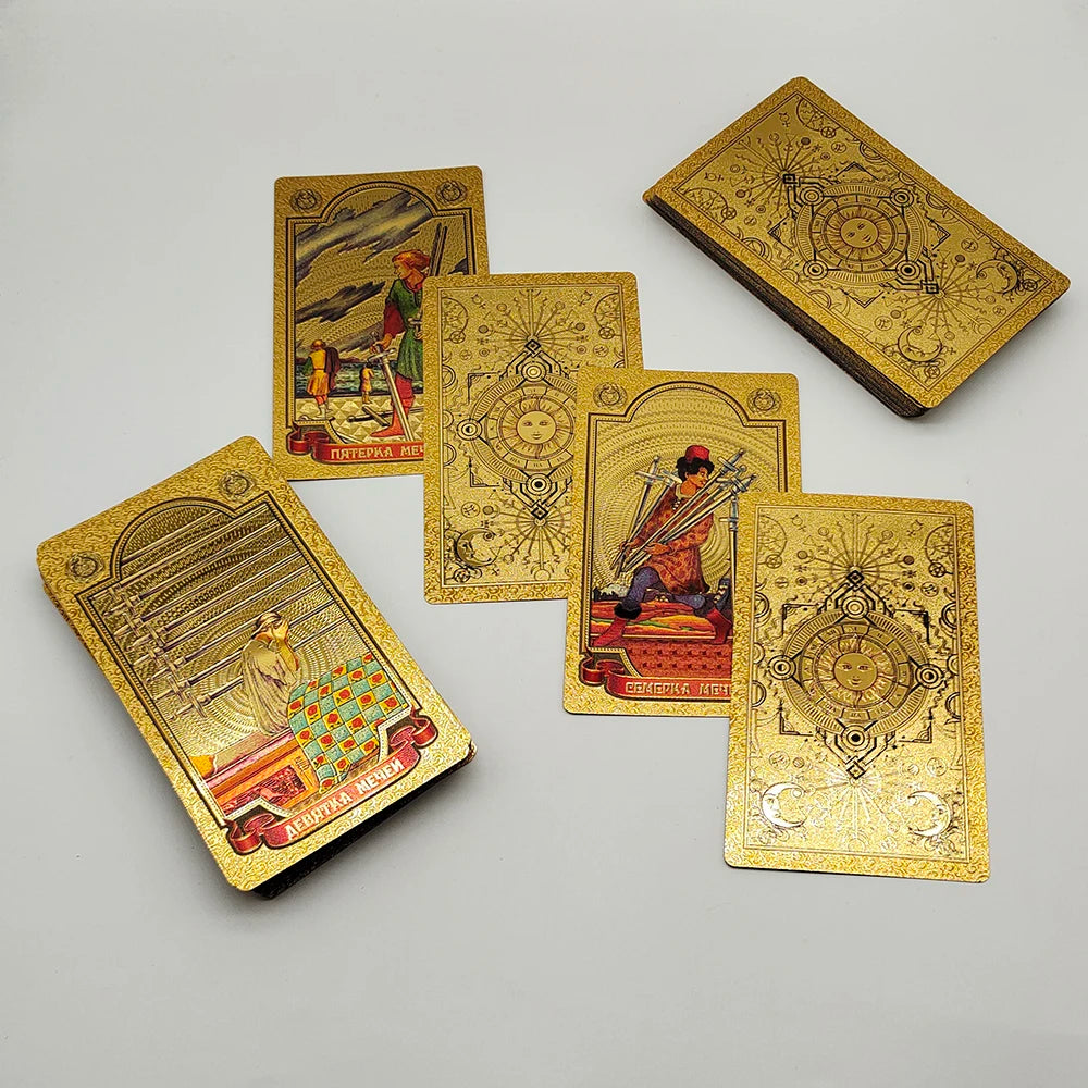 High Quality Gold Foil Tarot Russian Deluxe Divination Tarot Cards Predictive Board Games For Russia Market Montre à gousset