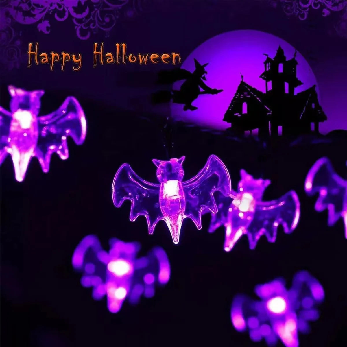 Guirlande Solaire LED 🦇 Chauves-Souris Violettes 💜 – 5m / 6,5m / 7,5m / 12m