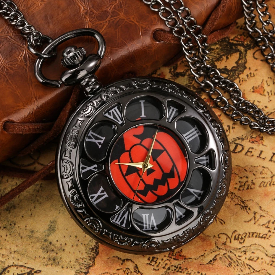 Montre à Gousset Noire – Cadran Blanc &amp; Capot Décoré