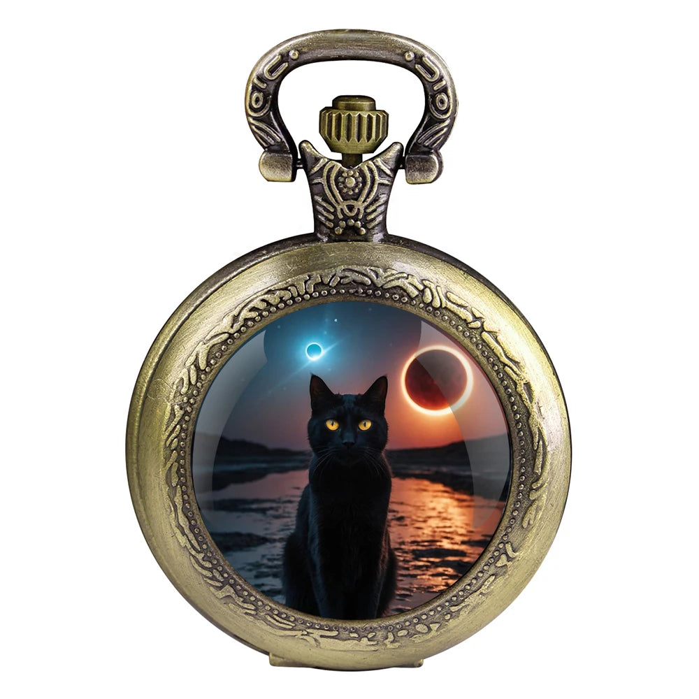 Montre à Gousset chat Noir – Cadran Blanc