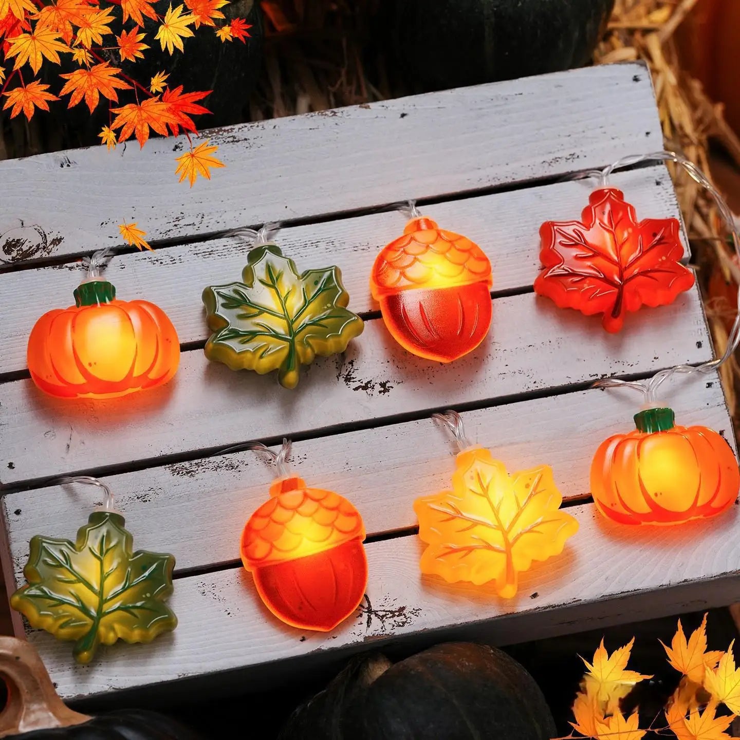 🎃🍁 Guirlande Décorative Citrouilles & Feuilles – Lumière Chaude ✨