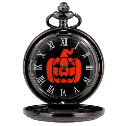 Montre à Gousset Noire – Cadran Blanc &amp; Capot Décoré