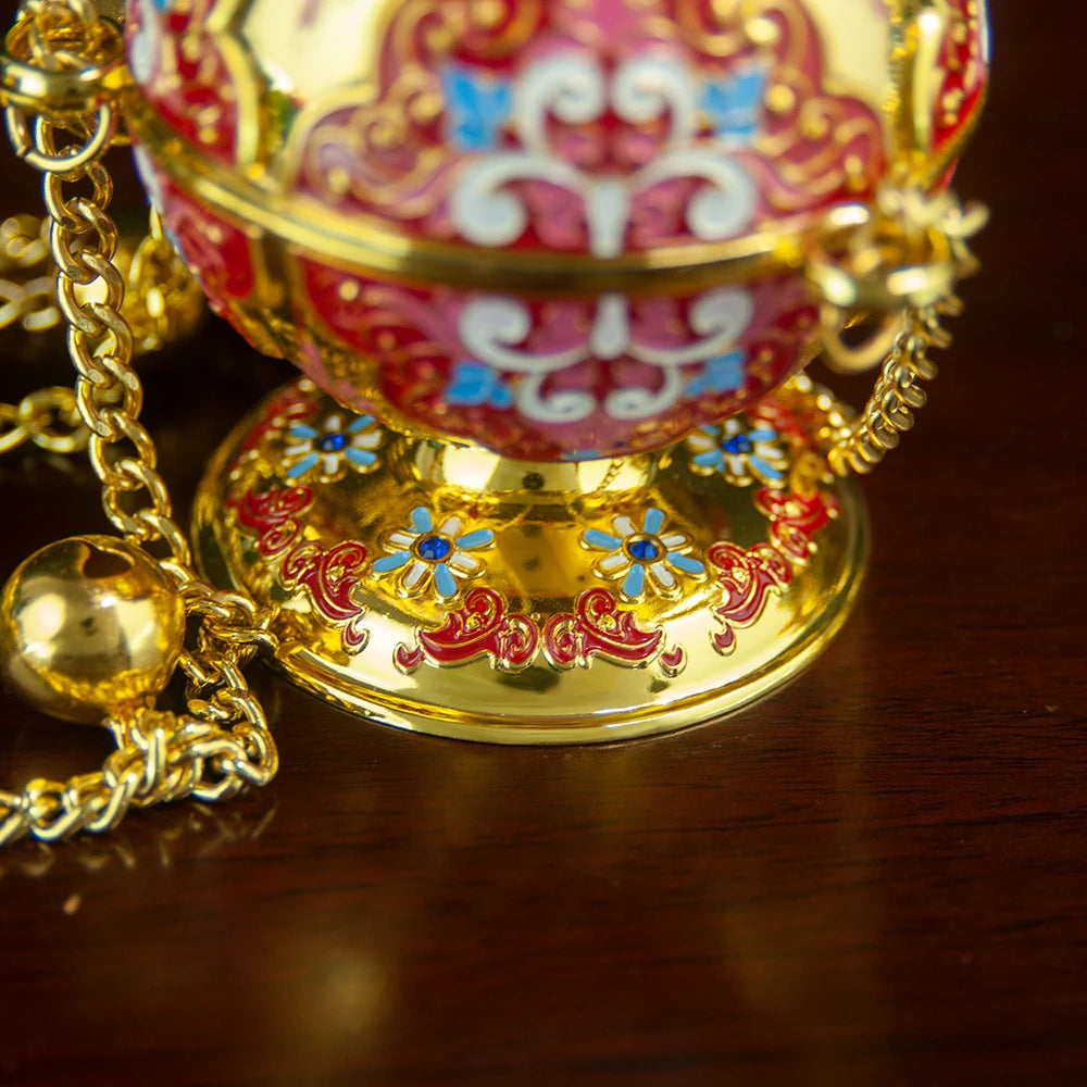 Gold Plated Orthodox Church Censer with Red Pink Blue Enamel Floral Patterns for Christian Liturgy Incense Burning Religious Cer Montre à gousset