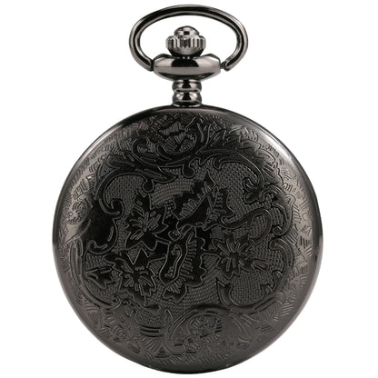 Montre à Gousset Noire – Cadran Blanc &amp; Capot Décoré