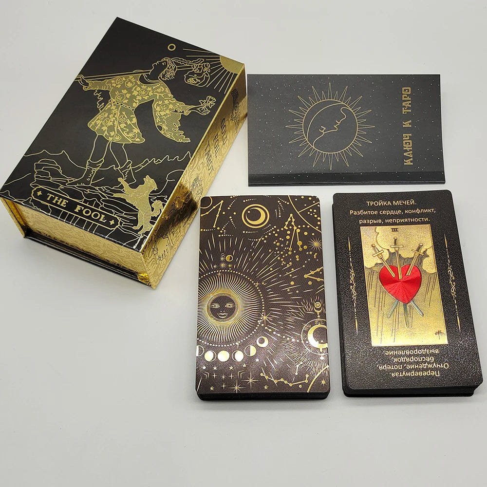 High Quality Gold Foil Tarot Russian Deluxe Divination Tarot Cards Predictive Board Games For Russia Market Montre à gousset