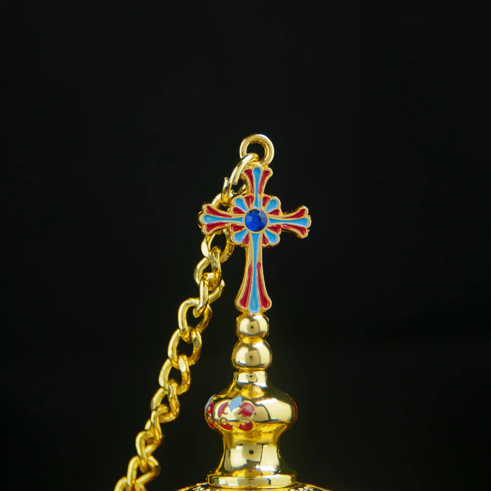 Gold Plated Orthodox Church Censer with Red Pink Blue Enamel Floral Patterns for Christian Liturgy Incense Burning Religious Cer Montre à gousset