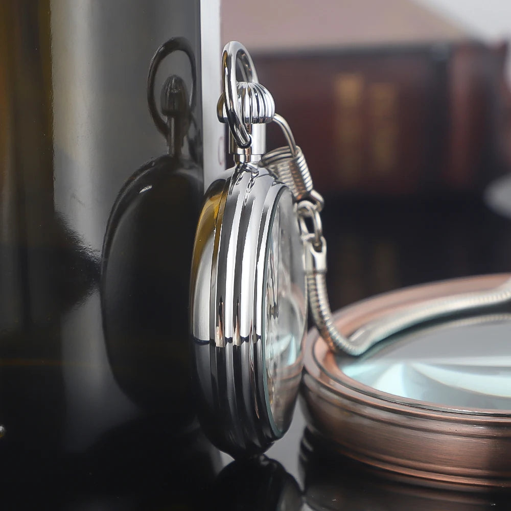 Luxury Antique Vintage Brass Mechanical Pocket Watch Moon-Phase Sub-dial Tourbillon Roman Numerals with Chain Men Women Gifts Montre à gousset