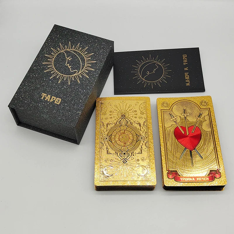 High Quality Gold Foil Tarot Russian Deluxe Divination Tarot Cards Predictive Board Games For Russia Market Montre à gousset