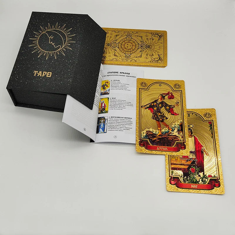 High Quality Gold Foil Tarot Russian Deluxe Divination Tarot Cards Predictive Board Games For Russia Market Montre à gousset