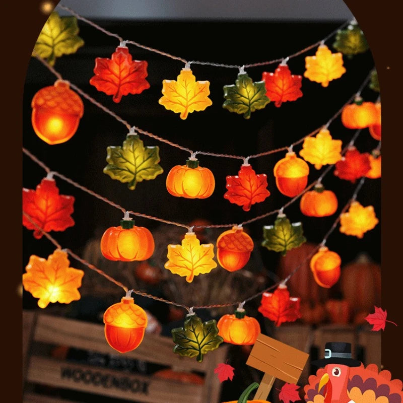 🎃🍁 Guirlande Décorative Citrouilles & Feuilles – Lumière Chaude ✨