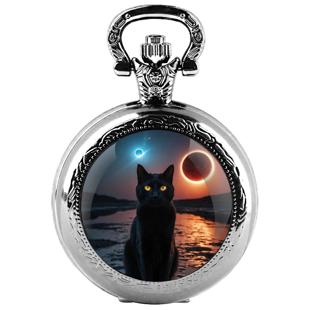 Montre à Gousset chat Noir – Cadran Blanc