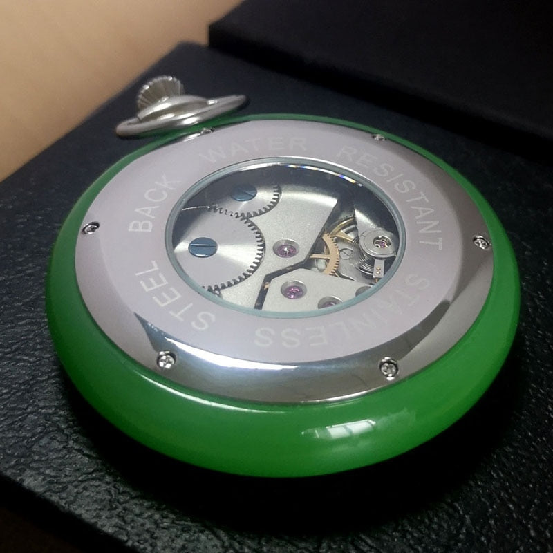 Montre à gousset mécanique à remontage manuel Jade vert et acier Ma montre à gousset