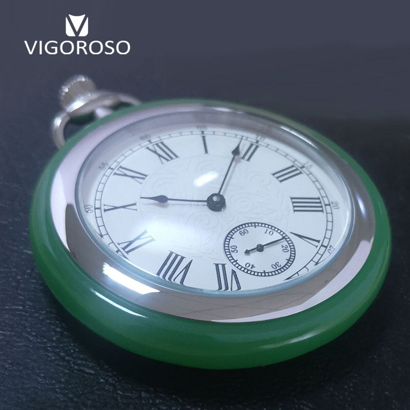 Montre à gousset mécanique à remontage manuel Jade vert et acier Ma montre à gousset