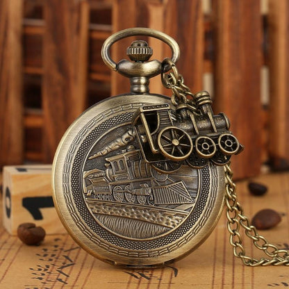 Montre à gousset à quartz thématique du train avec petit bijoux de montre en forme de locomotive Ma montre à gousset