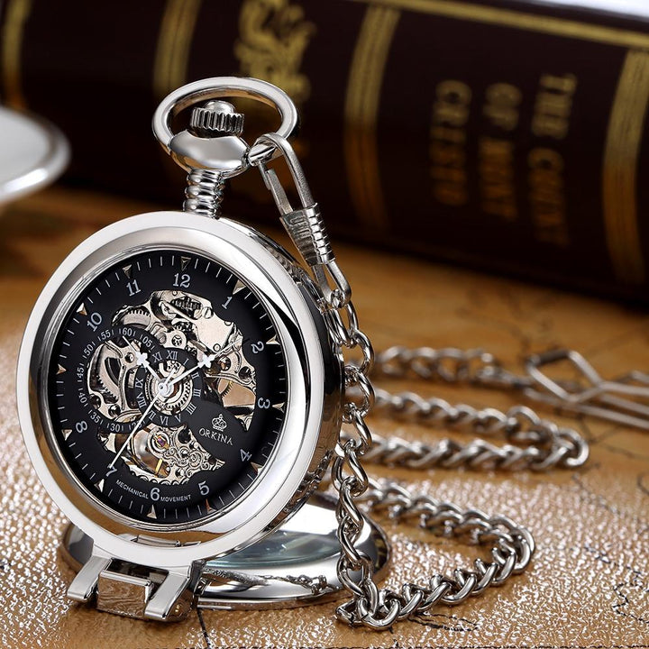 TREEWETO Montre Gousset Unisexe Avec Chaîne Mécanique à Remontage Manuel à Double Charnière Et Chiffres Romains Noir TREEWETO Montre Gousset Unisexe Avec Chaîne Mécanique à Remontage Manuel à Double Charnière Et Chiffres Romains Noir