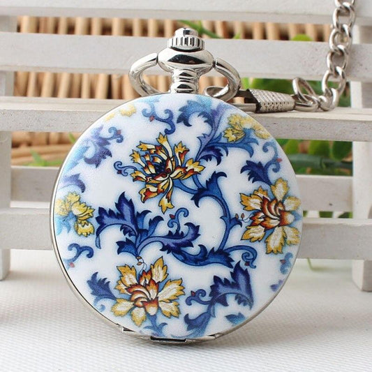 Montre à gousset déco porcelaine mouvement mécanique à remontage manuel Ma montre à gousset