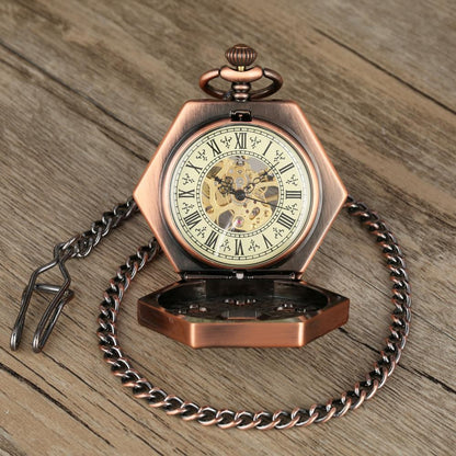 Montre à gousset mécanique à remontage manuel boitier Octogonal couleur cuivre ou argent Ma montre à gousset